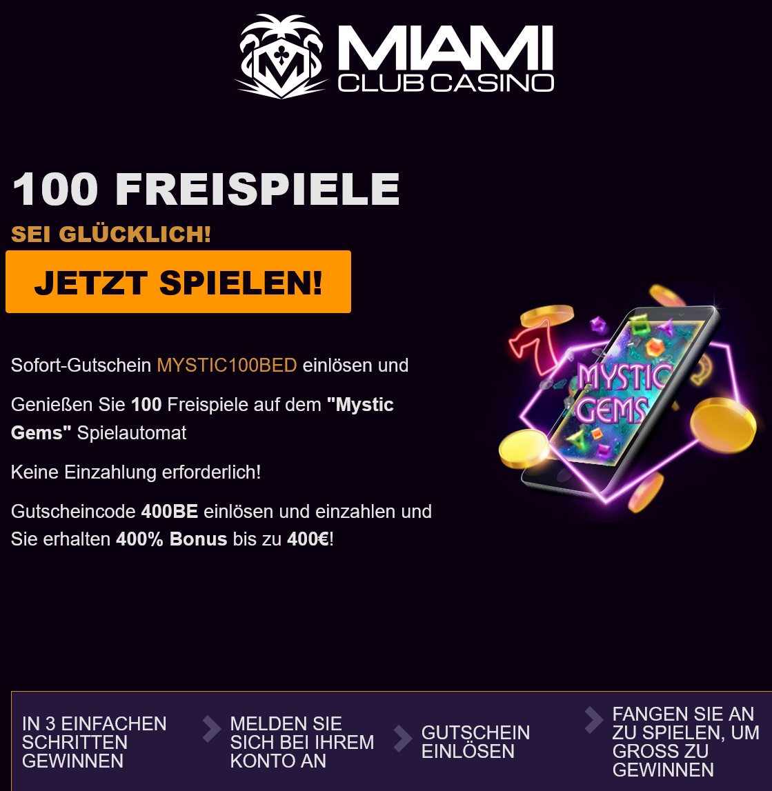 Miami Club BE 100
                                              Free Spins (German)