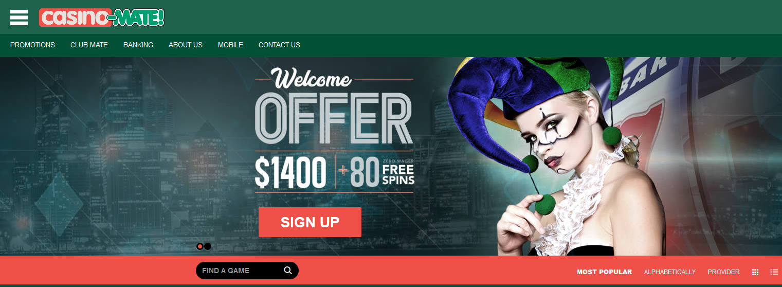 Casino Mate Welcome
                                              Offer $1400+80 FREE SPINS