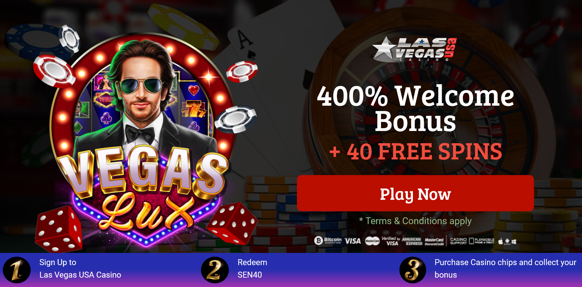 400%
                              WELCOME BONUS + 40 FREE SPINS