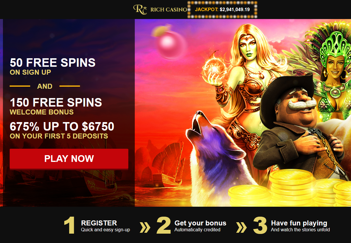 50 FREE SPINS ON SIGN UP AND 150 FREE SPINS WELCOME BONUS  675% UP TO $6750 ON YOUR FIRST 5 DEPOSITS